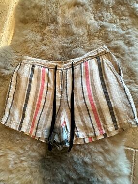LOFT | Striped Linen-Blend Women’s Shorts in Cream and Red